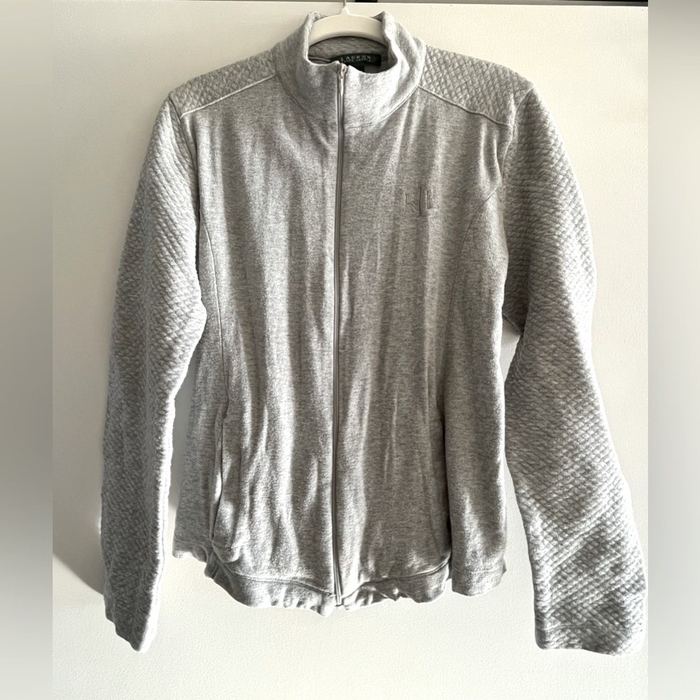 Women’s Lauren Ralph Lauren medium gray zip up sweatshirt.